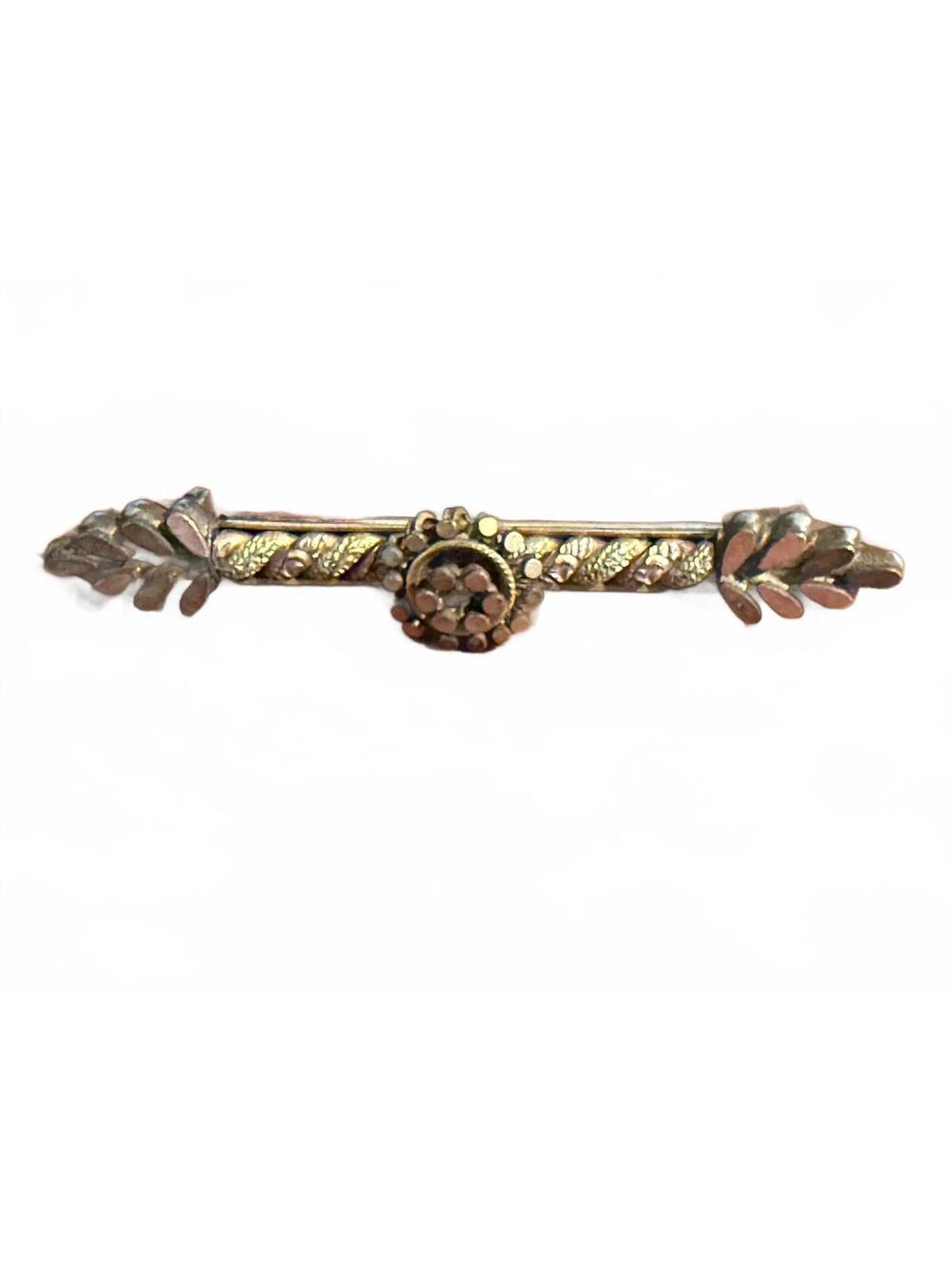 Vintage Gold Tone Floral Leaf Bar Brooch Pin